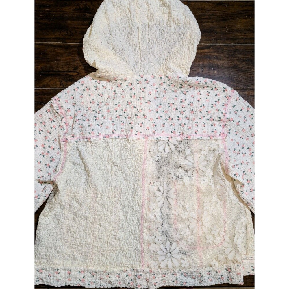 POL Floral Lace Hoodie S Jacket Boho Coquette Cottagecore Balloon Sleeve Shacket - Picture 13 of 14